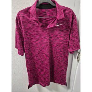 Nike Dri-FIT Mens Polo Shirt Pink & Black Striped Size M Golf Activewear READ